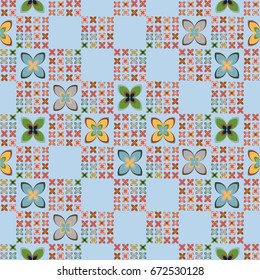 New simple abstract geometric seamless pattern with flower for background. Geometric backdrop with flower silhouette.