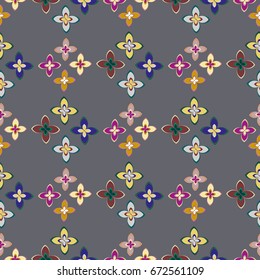 New simple abstract geometric seamless pattern with flower for background. Geometric backdrop with flower silhouette.