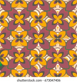 New simple abstract geometric seamless pattern with flower for background. Geometric backdrop with flower silhouette.
