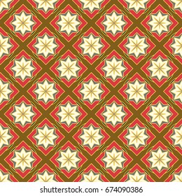 New simple abstract geometric seamless pattern with flower for background. Geometric backdrop with flower silhouette.