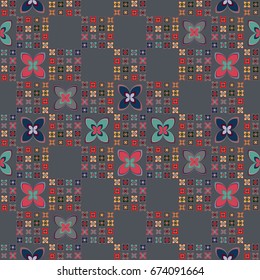 New simple abstract geometric seamless pattern with flower for background. Geometric backdrop with flower silhouette.