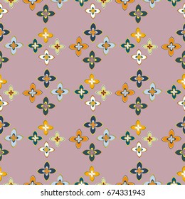 New simple abstract geometric seamless pattern with flower for background. Geometric backdrop with flower silhouette.