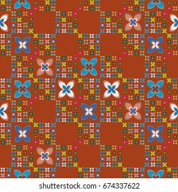 New simple abstract geometric seamless pattern with flower for background. Geometric backdrop with flower silhouette.