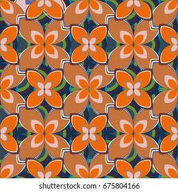 New simple abstract geometric seamless pattern with flower for background. Geometric backdrop with flower silhouette.