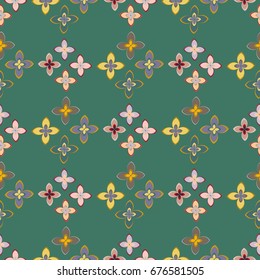 New simple abstract geometric seamless pattern with flower for background. Geometric backdrop with flower silhouette.