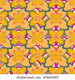 New simple abstract geometric seamless pattern with flower for background. Geometric backdrop with flower silhouette.