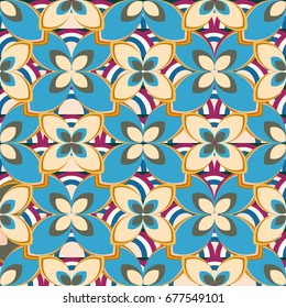 New simple abstract geometric seamless pattern with flower for background. Geometric backdrop with flower silhouette.