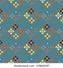 New simple abstract geometric seamless pattern with flower for background. Geometric backdrop with flower silhouette.