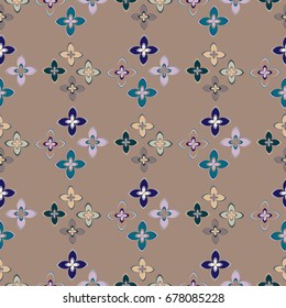 New simple abstract geometric seamless pattern with flower for background. Geometric backdrop with flower silhouette.