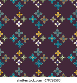 New simple abstract geometric seamless pattern with flower for background. Geometric backdrop with flower silhouette.