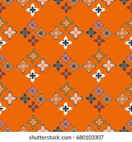 New simple abstract geometric seamless pattern with flower for background. Geometric backdrop with flower silhouette.