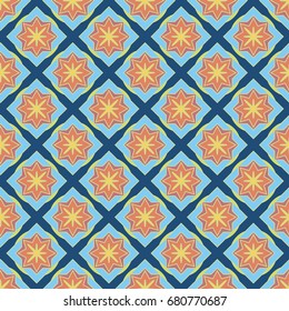 New simple abstract geometric seamless pattern with flower for background. Geometric backdrop with flower silhouette.