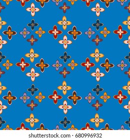 New simple abstract geometric seamless pattern with flower for background. Geometric backdrop with flower silhouette.