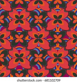 New simple abstract geometric seamless pattern with flower for background. Geometric backdrop with flower silhouette.