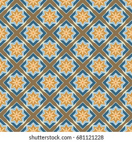 New simple abstract geometric seamless pattern with flower for background. Geometric backdrop with flower silhouette.