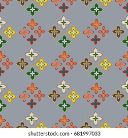 New simple abstract geometric seamless pattern with flower for background. Geometric backdrop with flower silhouette.