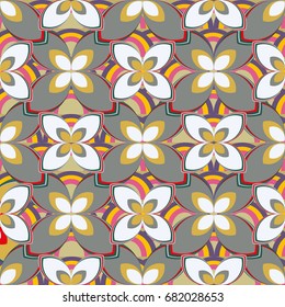 New simple abstract geometric seamless pattern with flower for background. Geometric backdrop with flower silhouette.