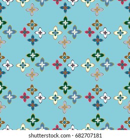New simple abstract geometric seamless pattern with flower for background. Geometric backdrop with flower silhouette.