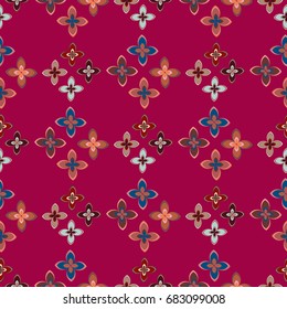 New simple abstract geometric seamless pattern with flower for background. Geometric backdrop with flower silhouette.
