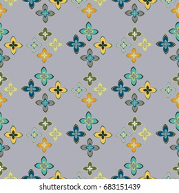 New simple abstract geometric seamless pattern with flower for background. Geometric backdrop with flower silhouette.