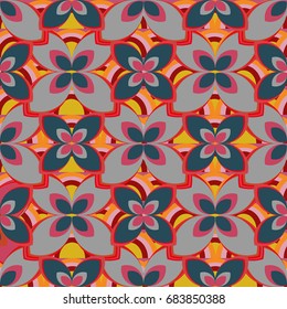New simple abstract geometric seamless pattern with flower for background. Geometric backdrop with flower silhouette.