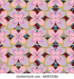 New simple abstract geometric seamless pattern with flower for background. Geometric backdrop with flower silhouette.