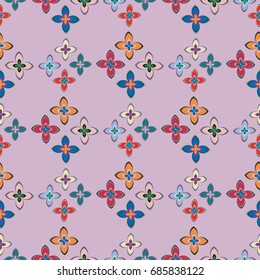 New simple abstract geometric seamless pattern with flower for background. Geometric backdrop with flower silhouette.
