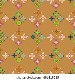 New simple abstract geometric seamless pattern with flower for background. Geometric backdrop with flower silhouette.