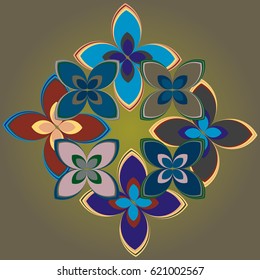 New simple colored geometric flower wreath pattern.