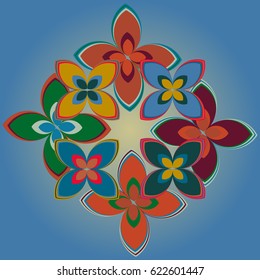 New simple colored geometric flower wreath pattern.
