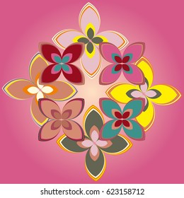 New simple colored geometric flower wreath pattern.