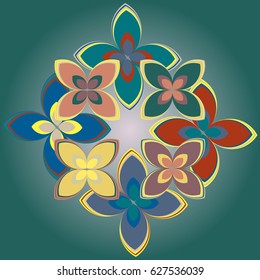 New simple colored geometric flower wreath pattern.