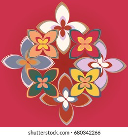 New simple colored geometric flower wreath pattern.