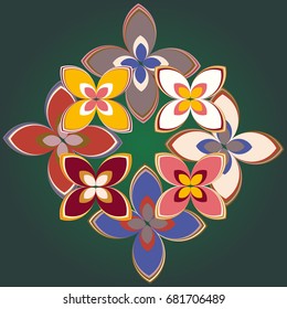 New simple colored geometric flower wreath pattern.
