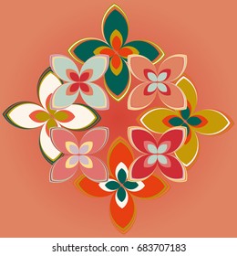 New simple colored geometric flower wreath pattern.