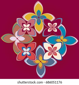 New simple colored geometric flower wreath pattern.