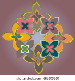 New simple colored geometric flower wreath pattern.