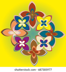 New simple colored geometric flower wreath pattern.