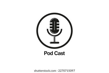 
New simple and elegant Pod cast logo inside colored circle black and white silhouette suitable for talk show logo design or exclusive interview on social media and chat platforms