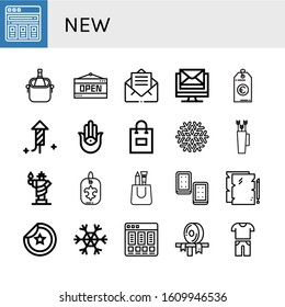 New Simple Icons Set. Contains Such Icons As Price List, Ice Bucket, Open, Email, Price Tag, Fireworks, Semitic Neopaganism, Shopping Bag, Can Be Used For Web, Mobile And Logo