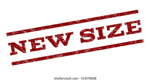 New Size watermark stamp. Text tag between parallel lines with grunge design style. Rubber seal stamp with scratched texture. Vector dark red color ink imprint on a white background.
