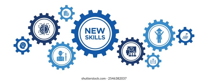 New Skills Banner Concept: Development, Training, Motivation, Knowledge, and Career Growth