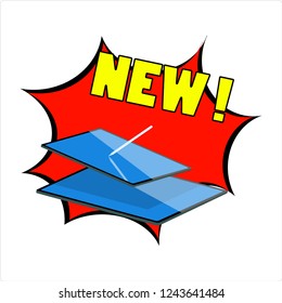 New Small and Big Tablets and Pen Product Bubble Sign. Retro Style. Vectoral Illustration.