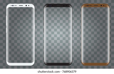 New Smartphone model with 3 colors isolated with blank screen.