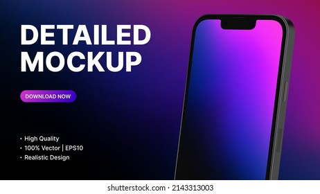 New Smartphone Model Presentation Mockup. High Quality Banner Template. Realistic Device Design. Vector illustration
