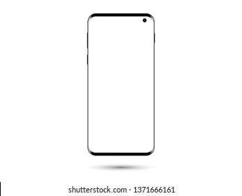 New Smartphone Samsung Galaxy S10 Vector Mockup Isolated On White Background. The Shape Of A Modern Mobile Phone With Thin Edge. Stock Illustration. 