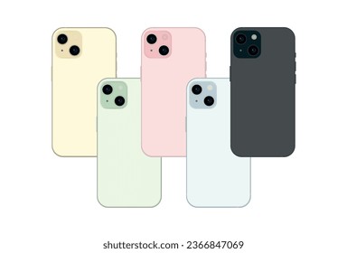 New Smartphone Set of 5 Pieces in New Original Colors - Vector illustration