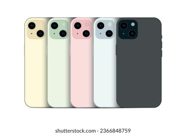 New Smartphone, Set of 5 Pieces in New Original Colors - Vector illustration