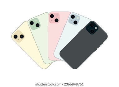 Neues Smartphone, Set mit 5 Stücken in neuen Originalfarben - Vektorgrafik