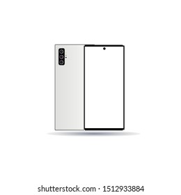 New smartphone vector flat illustration. The layout of the smartphone with a white screen. Front and back side.